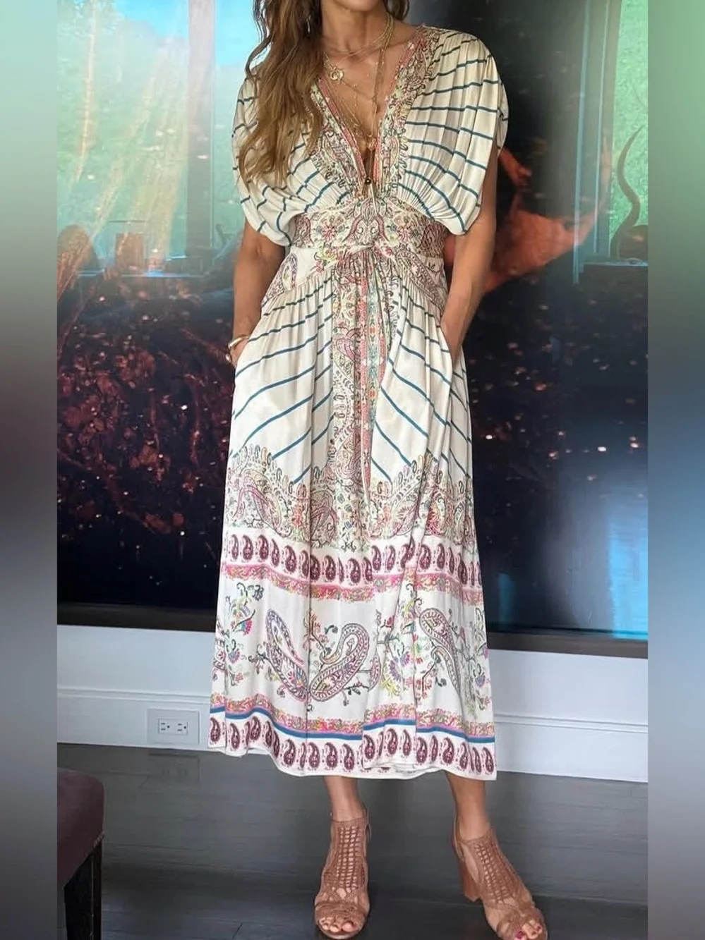 etro silk dress Etro Lotus Paisley-Print Long-Sleeve A-Line Gown